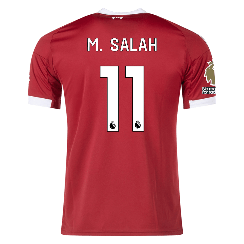 adidas M. Salah Men's Liverpool Home Jersey 25/26 w/ NRFR + EPL Champions Patch (Strawberry Red) | SoccerWearhouse