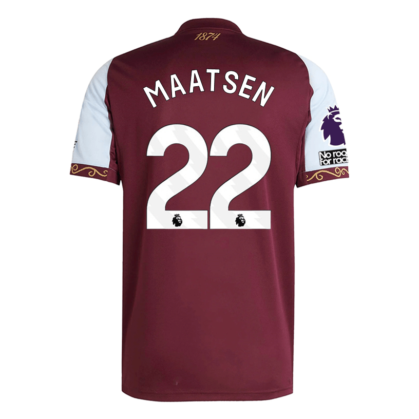 adidas Maatsen Men's Aston Villa Home Jersey 25/26 w/ NRFR + EPL Patches (Maroon/Blue) | SoccerWearhouse