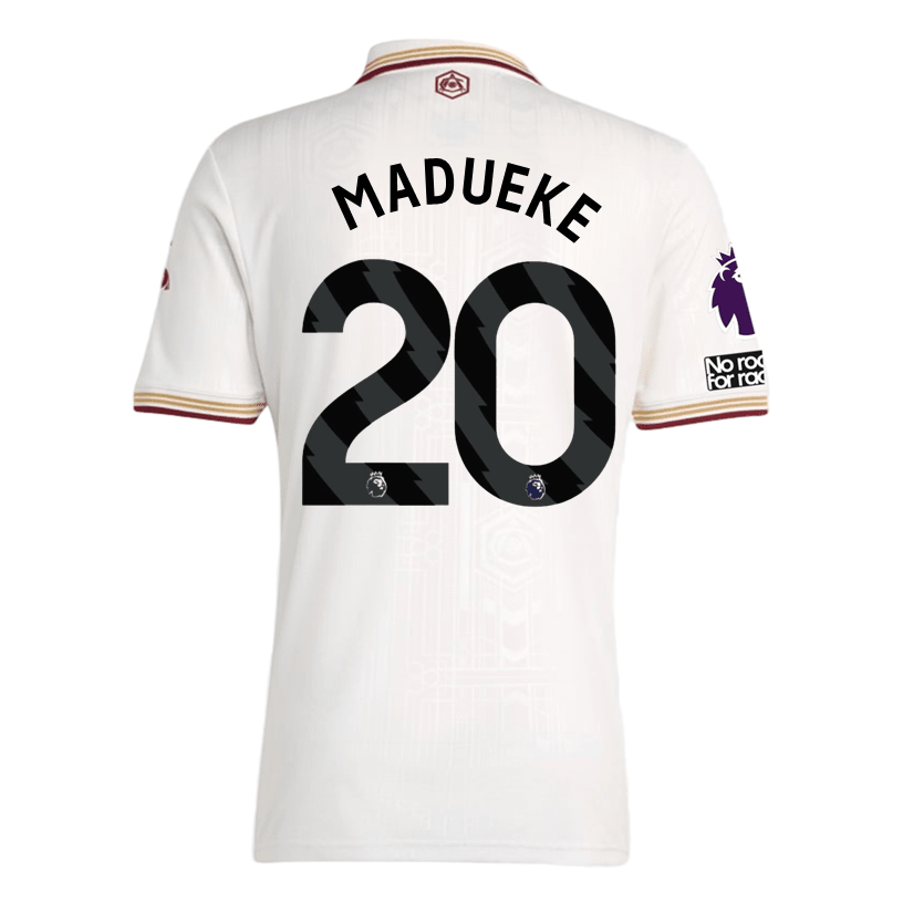 adidas Madueke Men's Arsenal FC Third Jersey 25/26 w/ NRFR + EPL Patches (White/Burgundy) | SoccerWearhouse