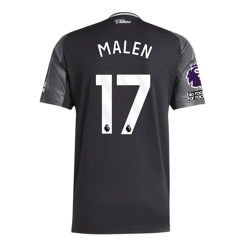 adidas Malen Men's Aston Villa 25/26 Away Jersey w/ EPL + NRFR Patches (Black/Global Blue) | SoccerWearhouse