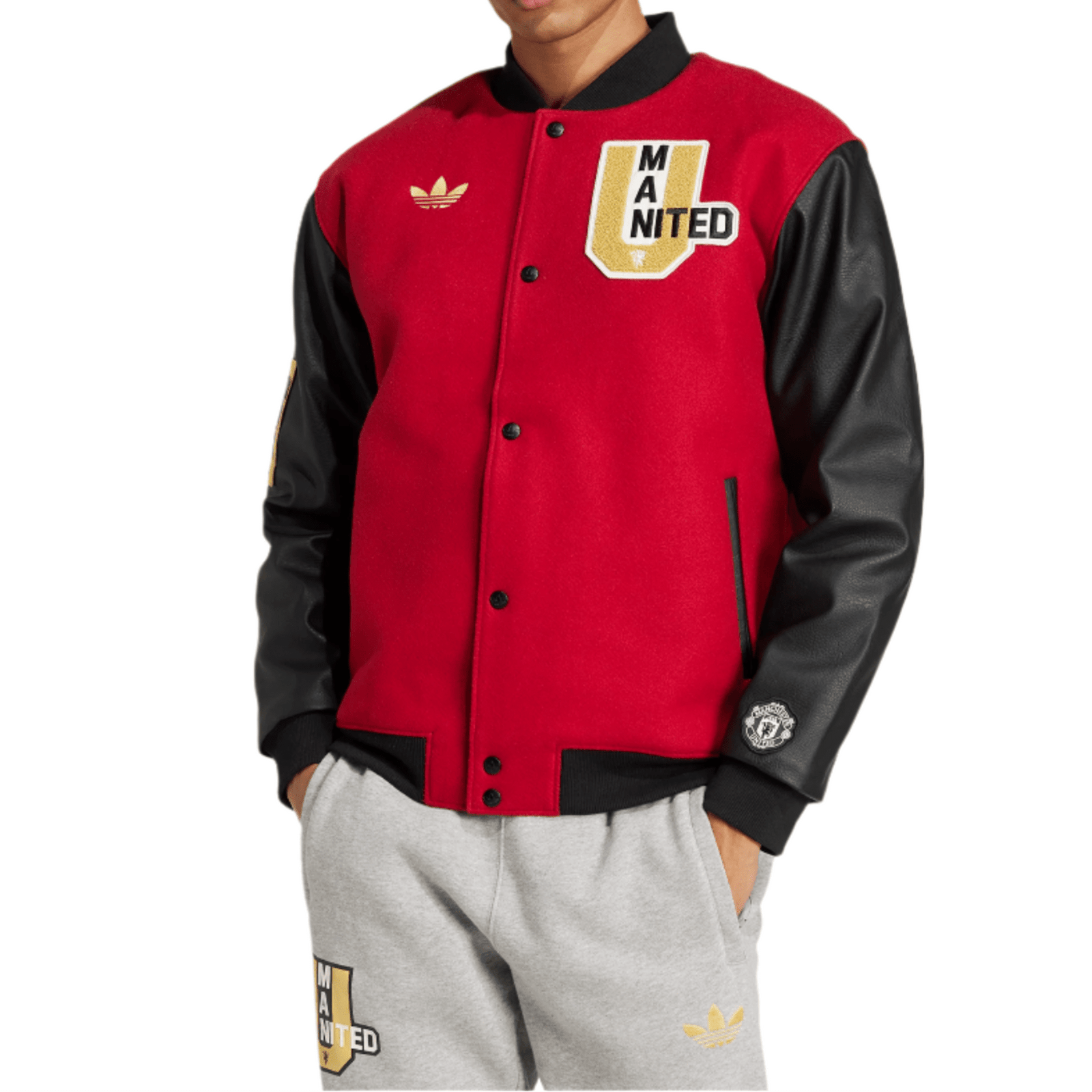 adidas Manchester United 24/25 Letterman Jacket (Red/Black) | SoccerWearhouse