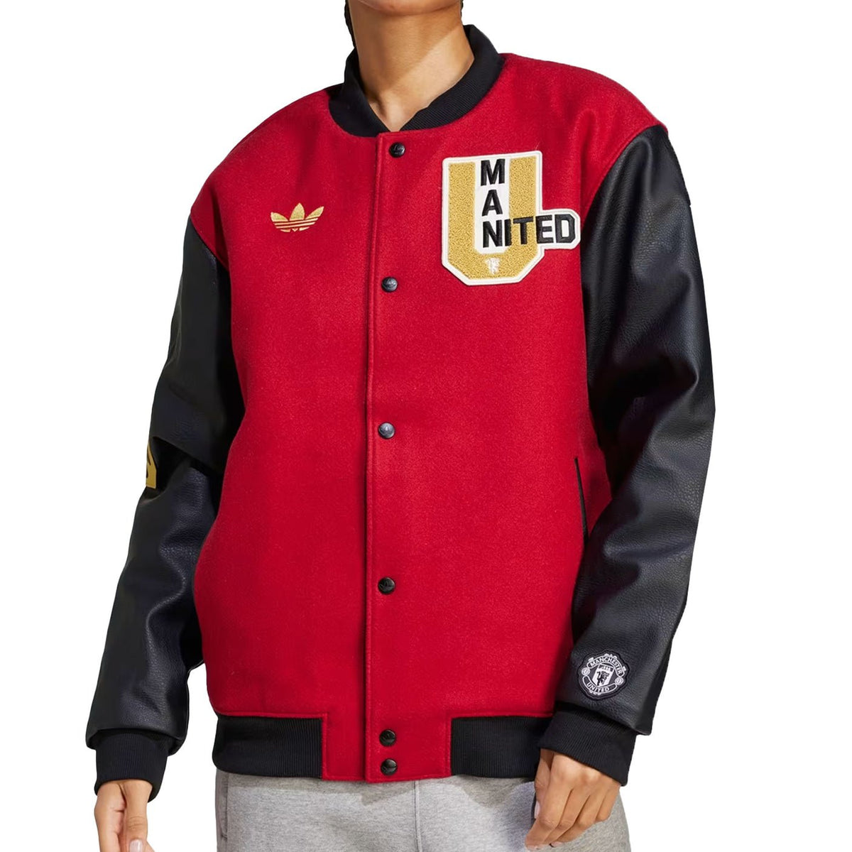 adidas Manchester United 24/25 Letterman Jacket (Red/Black) | SoccerWearhouse