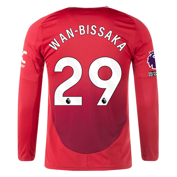 adidas Manchester United Aaron Wan - Bissaka Long Sleeve Home Jersey w/ EPL + No Room For Racism Patches24/25 (Red) | SoccerWearhouse