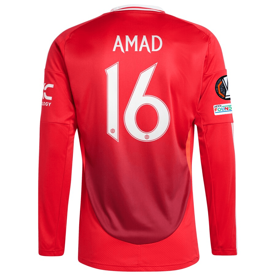 adidas Manchester United Amad Diallo Long Sleeve Home Jersey w/ Europa League Patches 24/25 (Red) | SoccerWearhouse