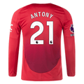 adidas Manchester United Antony Long Sleeve Home Jersey w/ EPL + No Room For Racism Patches24/25 (Red)