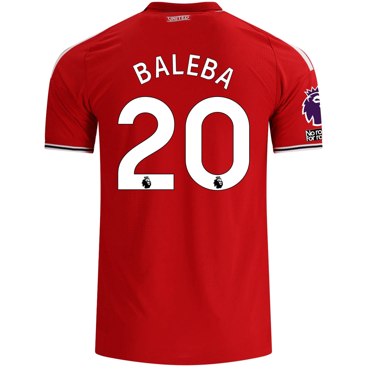 adidas Manchester United Authentic Carlos Baleba Home Jersey w/ EPL + No Room For Racism Patches 26/27 (Red) | SoccerWearhouse