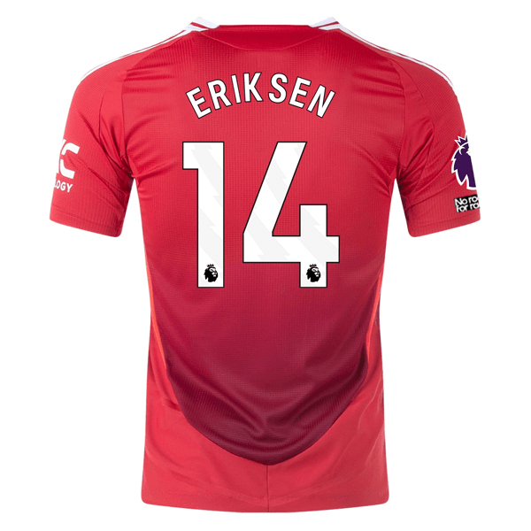 adidas Manchester United Authentic Chirstian Eriksen Home Jersey w/ EPL + No Room For Racism Patches 24/25 (MUFC Red/Bright Red) | SoccerWearhouse
