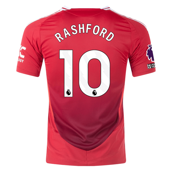 adidas Manchester United Authentic Marcus Rashford Home Jersey w/ EPL + No Room For Racism Patches 24/25 (MUFC Red/Bright Red) | SoccerWearhouse