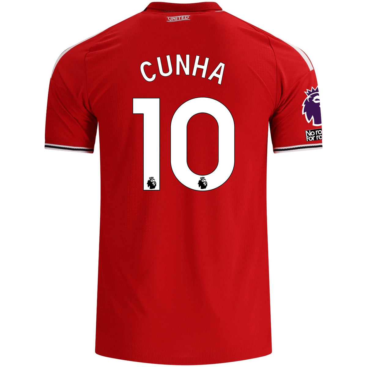 adidas Manchester United Authentic Matheus Cunha Home Jersey w/ EPL + No Room For Racism Patches 26/27 (Red) | SoccerWearhouse