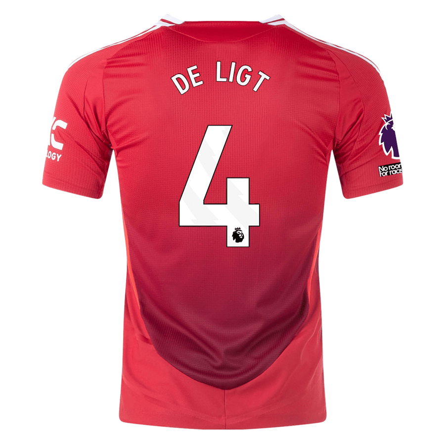 adidas Manchester United Authentic Matthijs De Ligt Home Jersey w/ EPL + No Room For Racism Patches 24/25 (MUFC Red/Bright Red) | SoccerWearhouse
