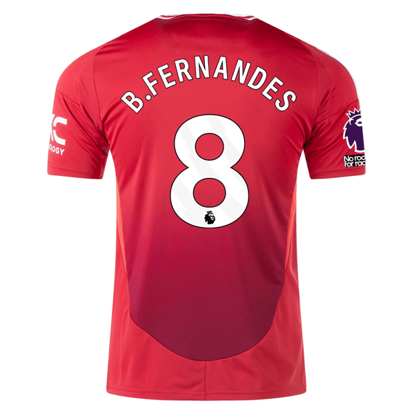 adidas Manchester United Bruno Fernandes Home Jersey w/ EPL + No Room For Racism 24/25 (MUFC Red) | SoccerWearhouse