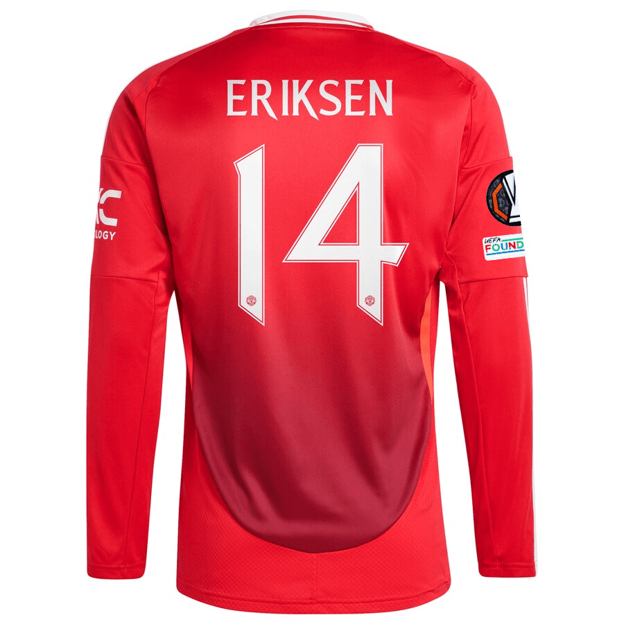 adidas Manchester United Christen Erkisen Long Sleeve Home Jersey w/ Europa League Patches 24/25 (Red) | SoccerWearhouse