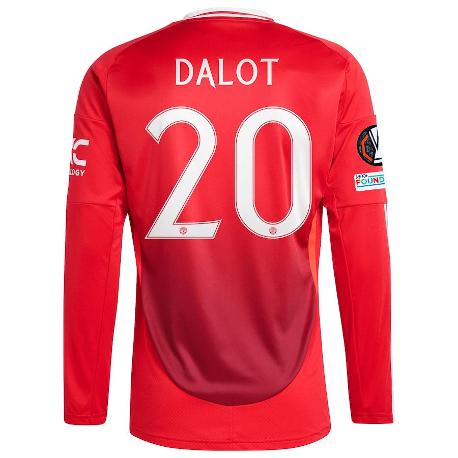 adidas Manchester United Diogo Dalot Long Sleeve Home Jersey w/ Europa League Patches 24/25 (Red) | SoccerWearhouse