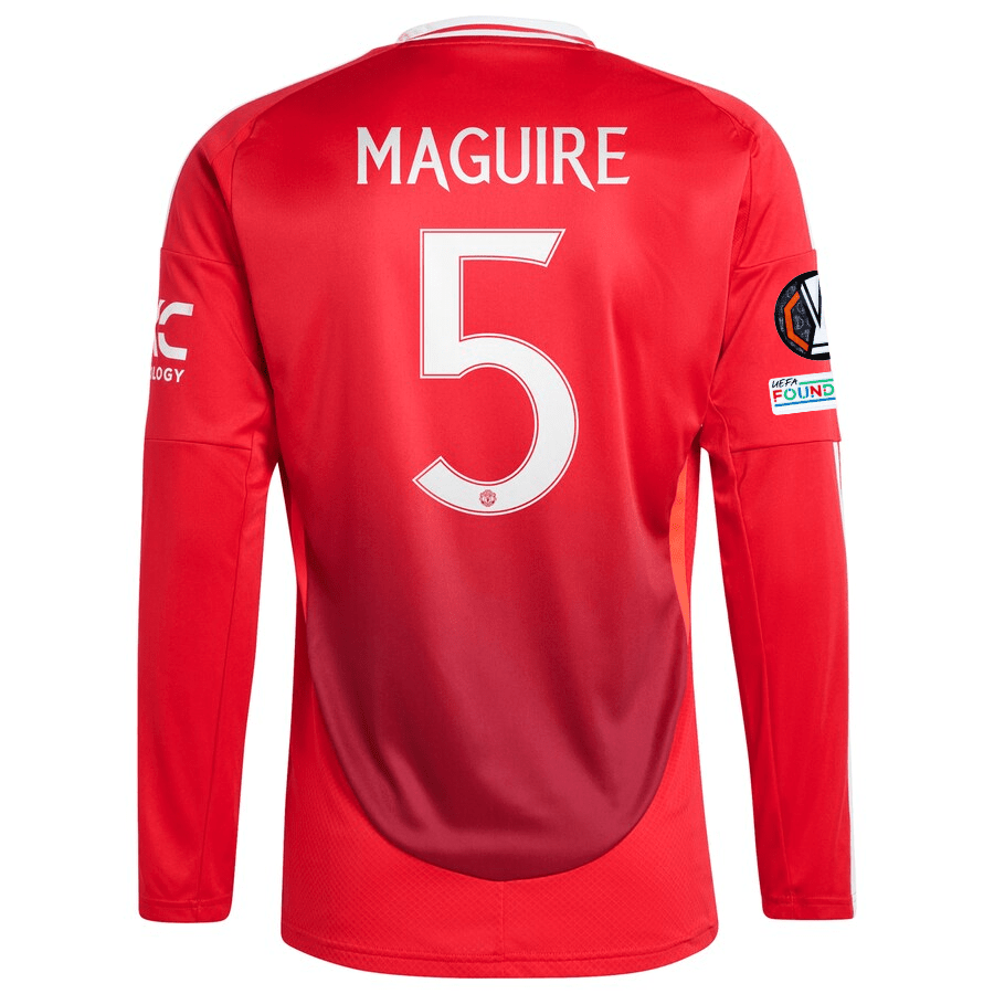 adidas Manchester United Harry Maguire Long Sleeve Home Jersey w/ Europa League Patches 24/25 (Red) | SoccerWearhouse