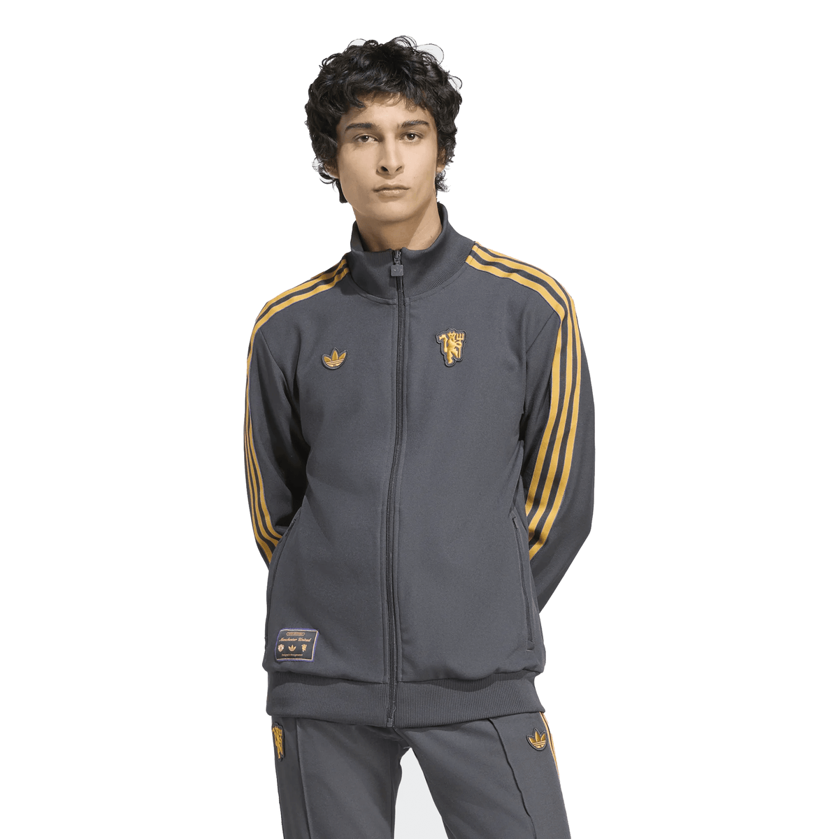 adidas Manchester United Icon Track Top Jacket 25/26 (Grey/Gold) | SoccerWearhouse