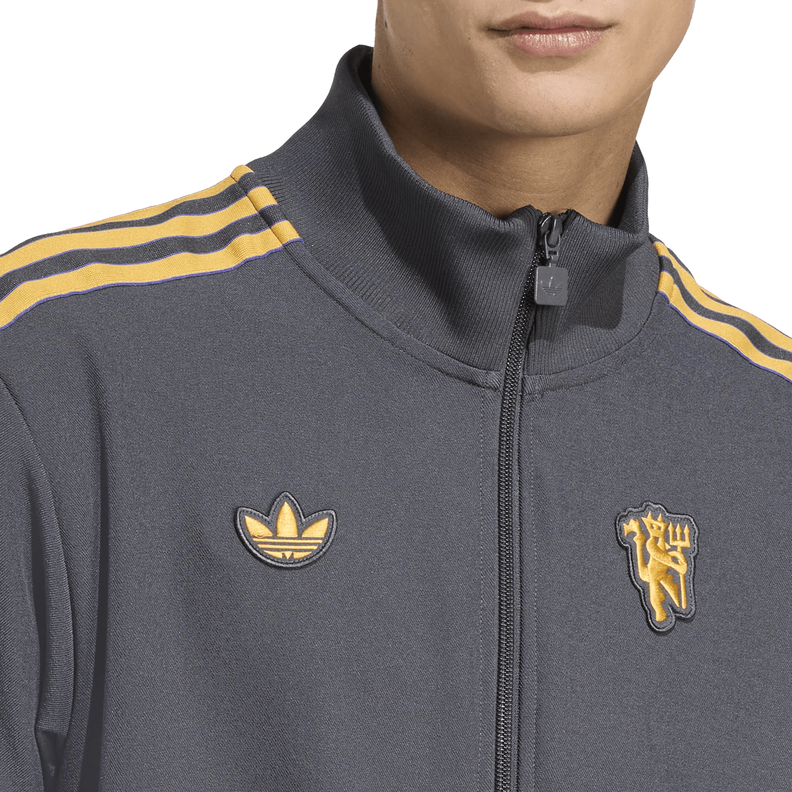 adidas Manchester United Icon Track Top Jacket 25/26 (Grey/Gold) | SoccerWearhouse