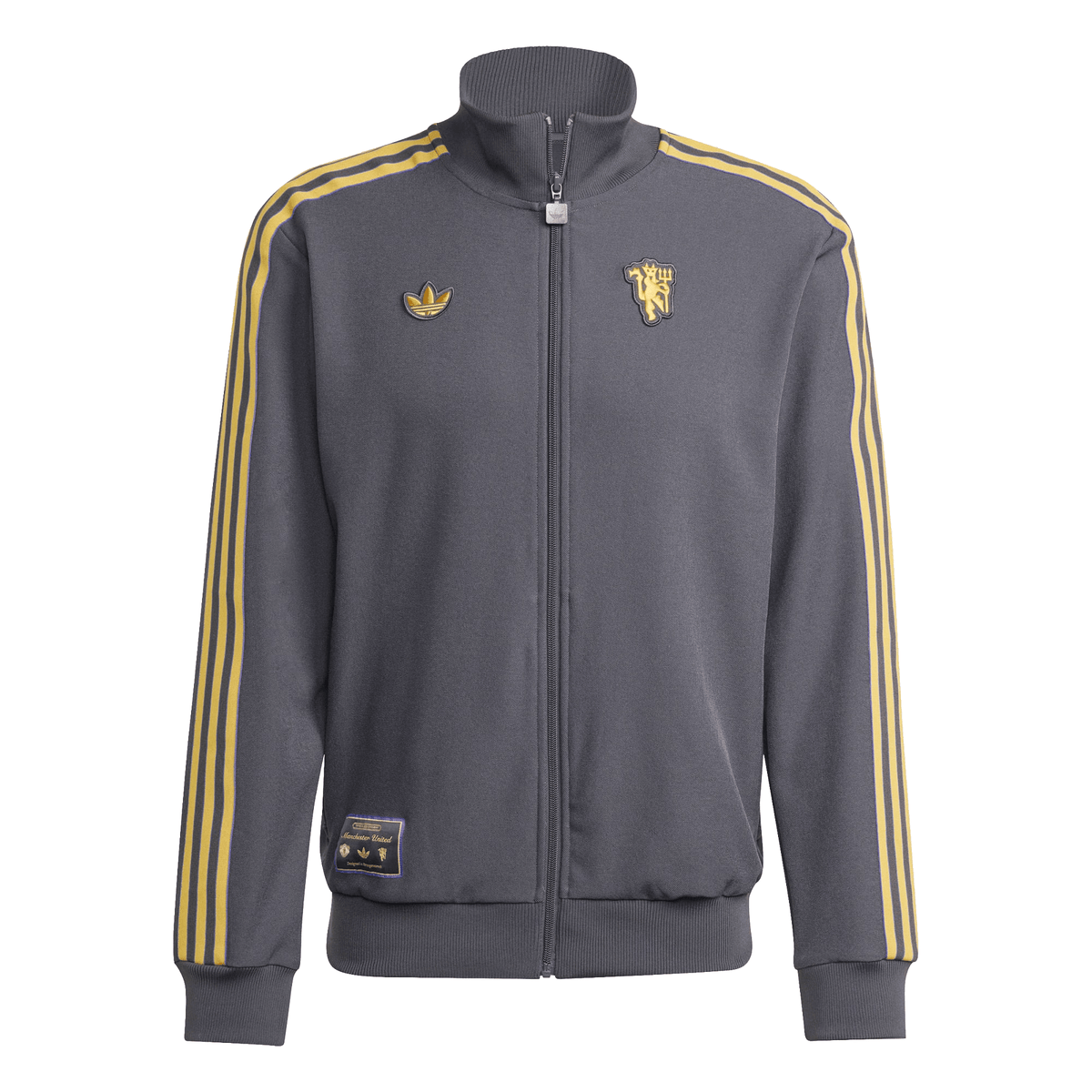 adidas Manchester United Icon Track Top Jacket 25/26 (Grey/Gold) | SoccerWearhouse