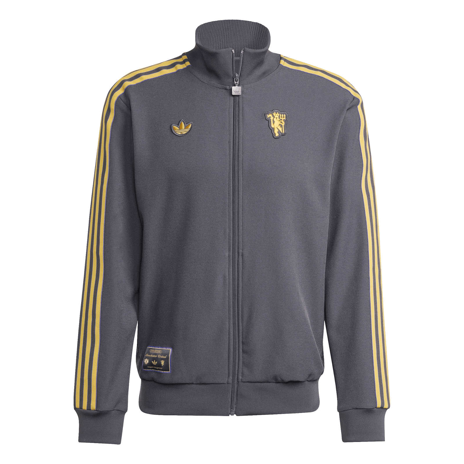 adidas Manchester United Icon Track Top Jacket 25/26 (Grey/Gold) | SoccerWearhouse