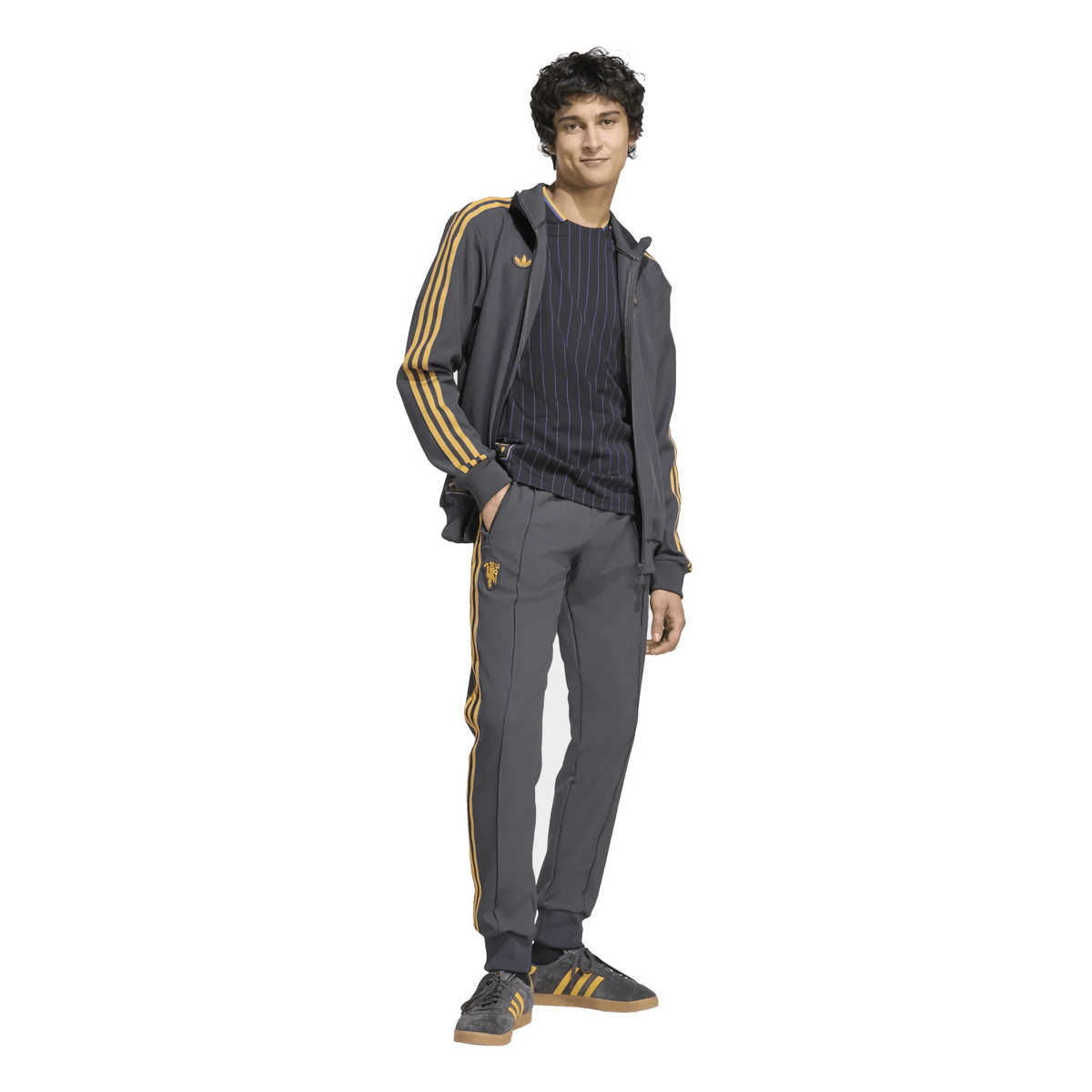 adidas Manchester United Icon Track Top Jacket 25/26 (Grey/Gold) | SoccerWearhouse