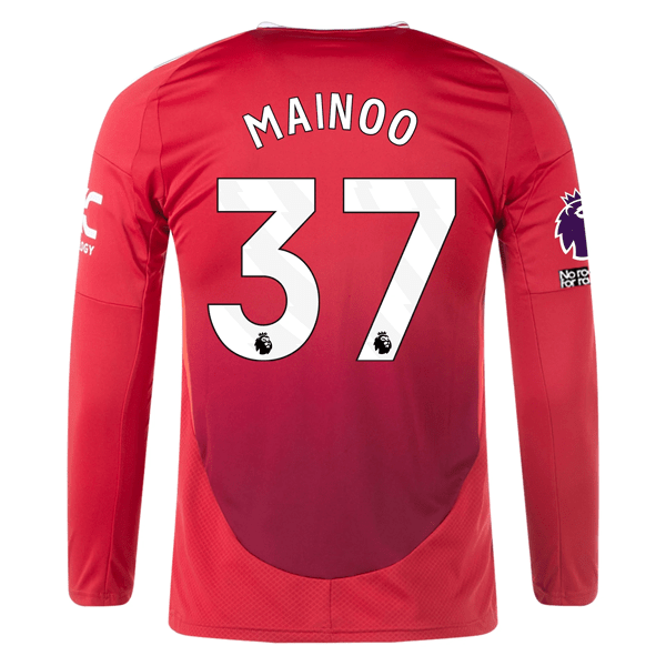 adidas Manchester United Kobbie Mainoo Long Sleeve Home Jersey w/ EPL + No Room For Racism Patches24/25 (Red) | SoccerWearhouse