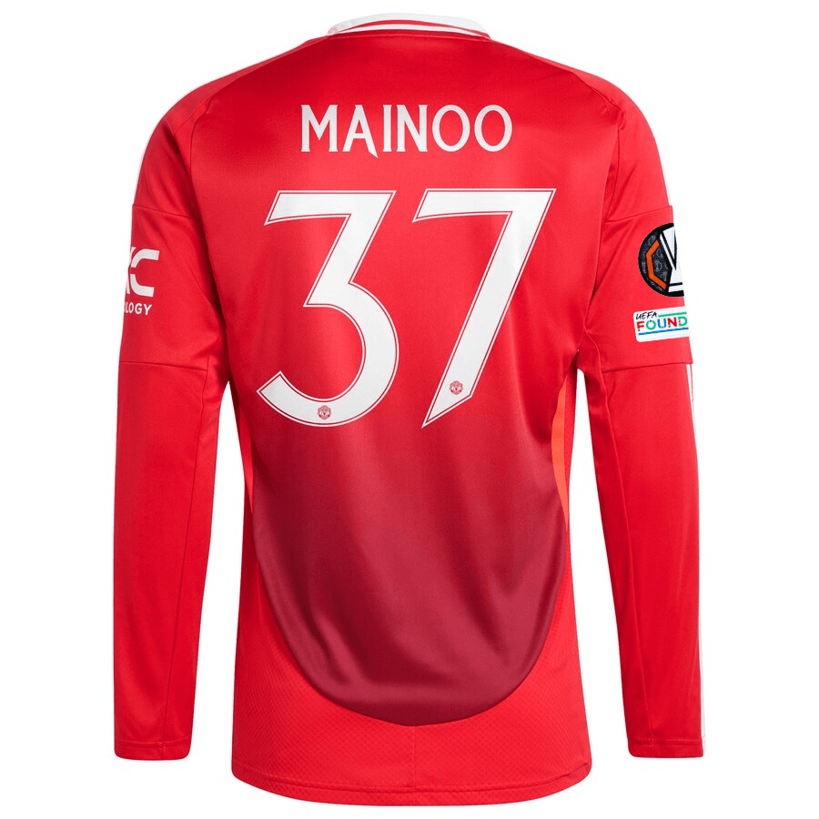 adidas Manchester United Kobbie Mainoo Long Sleeve Home Jersey w/ Europa League Patches 24/25 (Red) | SoccerWearhouse