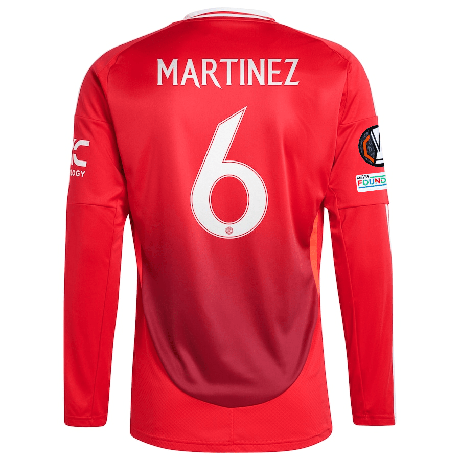 adidas Manchester United Lisandro Martinez Long Sleeve Home Jersey w/ Europa League Patches 24/25 (Red) | SoccerWearhouse