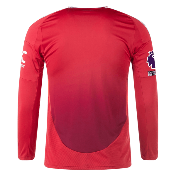 adidas Manchester United Long Sleeve Home Jersey w/ EPL + No Room For Racism Patches24/25 (Red) | SoccerWearhouse