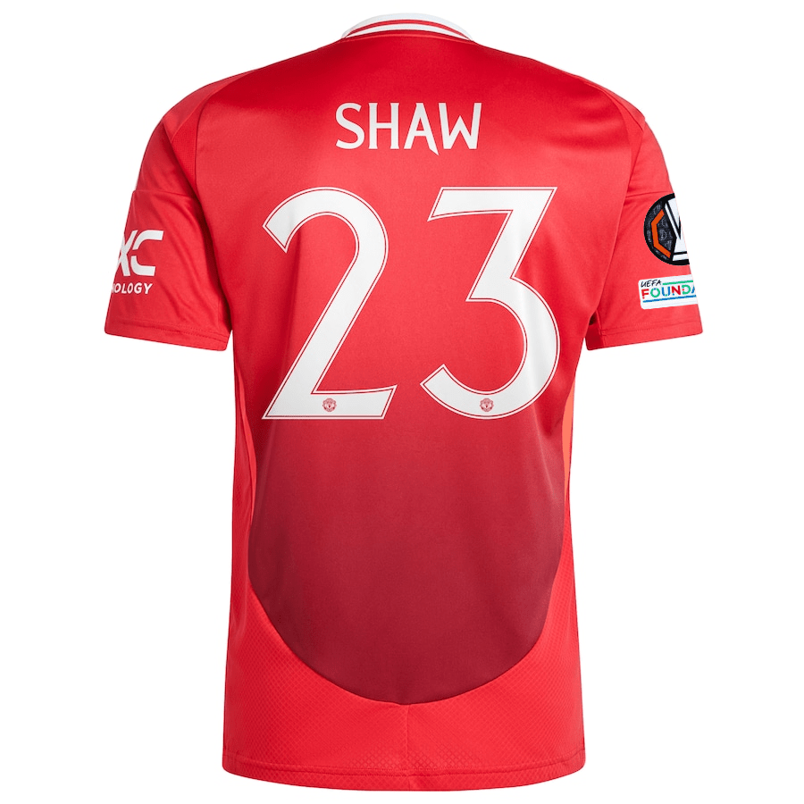 adidas Manchester United Luke Shaw Home Jersey w/ Europa League Patches 24/25 (MUFC Red) | SoccerWearhouse