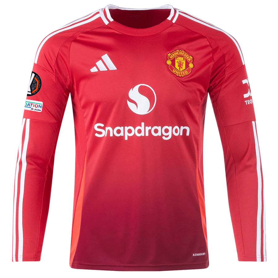 adidas Manchester United Marcus Rashford Long Sleeve Home Jersey w/ Europa League Patches 24/25 (Red) | SoccerWearhouse