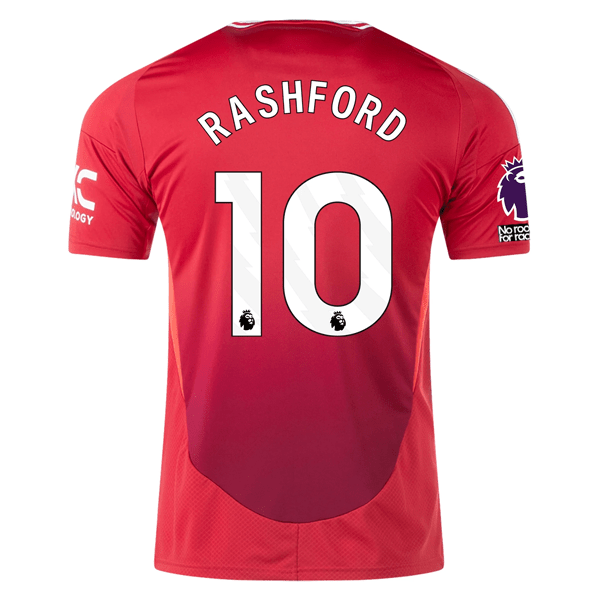 adidas Manchester United Marcus Rashford Home Jersey w/ EPL + No Room For Racism 24/25 (MUFC Red) | SoccerWearhouse