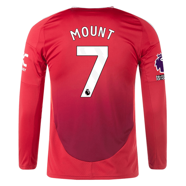 adidas Manchester United Mason Mount Long Sleeve Home Jersey w/ EPL + No Room For Racism Patches24/25 (Red) | SoccerWearhouse