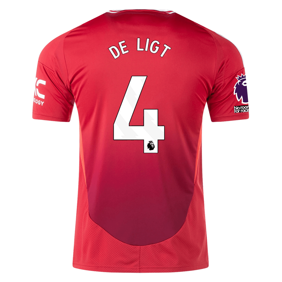 adidas Manchester United Matthijs De Ligt Home Jersey w/ EPL + No Room For Racism 24/25 (MUFC Red) | SoccerWearhouse