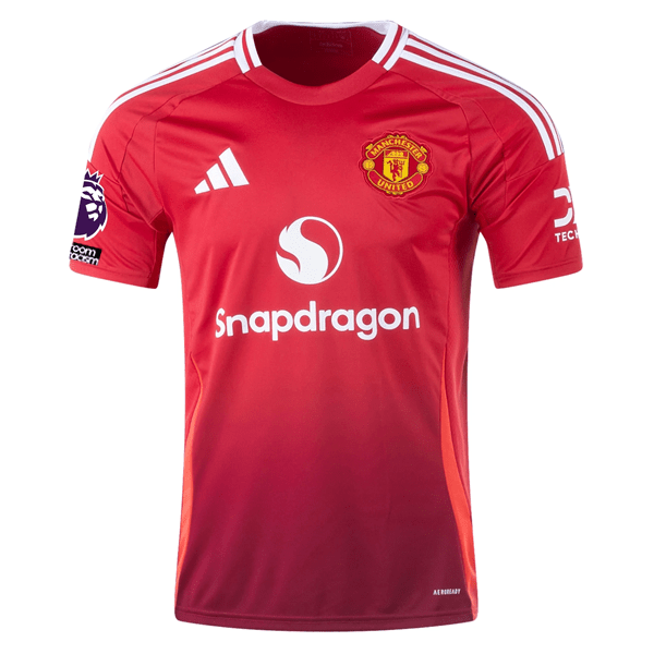 adidas Manchester United Matthijs De Ligt Home Jersey w/ EPL + No Room For Racism 24/25 (MUFC Red) | SoccerWearhouse