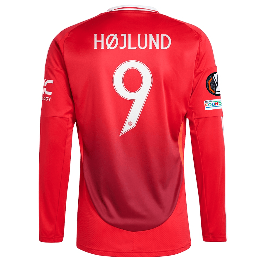 adidas Manchester United Rasmus Højlund Long Sleeve Home Jersey w/ Europa League Patches 24/25 (Red) | SoccerWearhouse