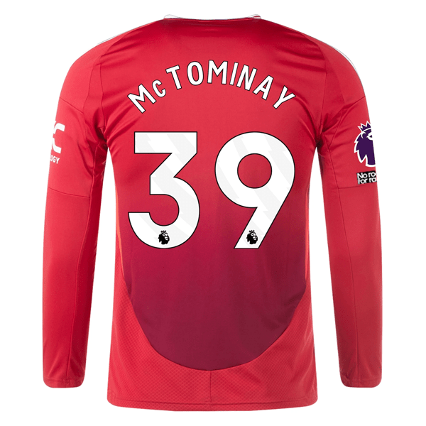 adidas Manchester United Scotty McTominay Long Sleeve Home Jersey w/ EPL + No Room For Racism Patches24/25 (Red) | SoccerWearhouse
