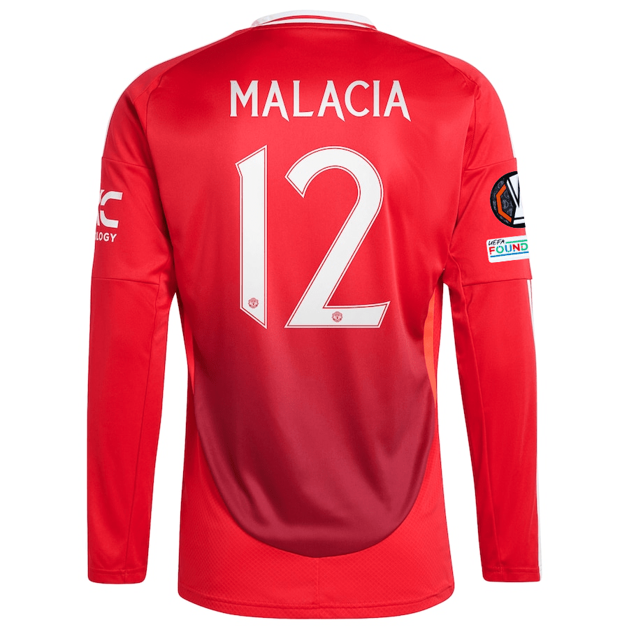 adidas Manchester United Tyrell Malacia Long Sleeve Home Jersey w/ Europa League Patches 24/25 (Red) | SoccerWearhouse