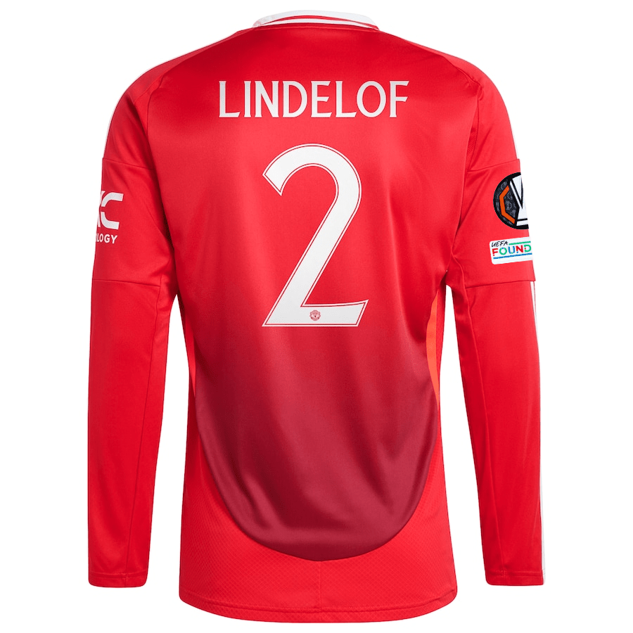 adidas Manchester United Victor Lindelof Long Sleeve Home Jersey w/ Europa League Patches 24/25 (Red) | SoccerWearhouse