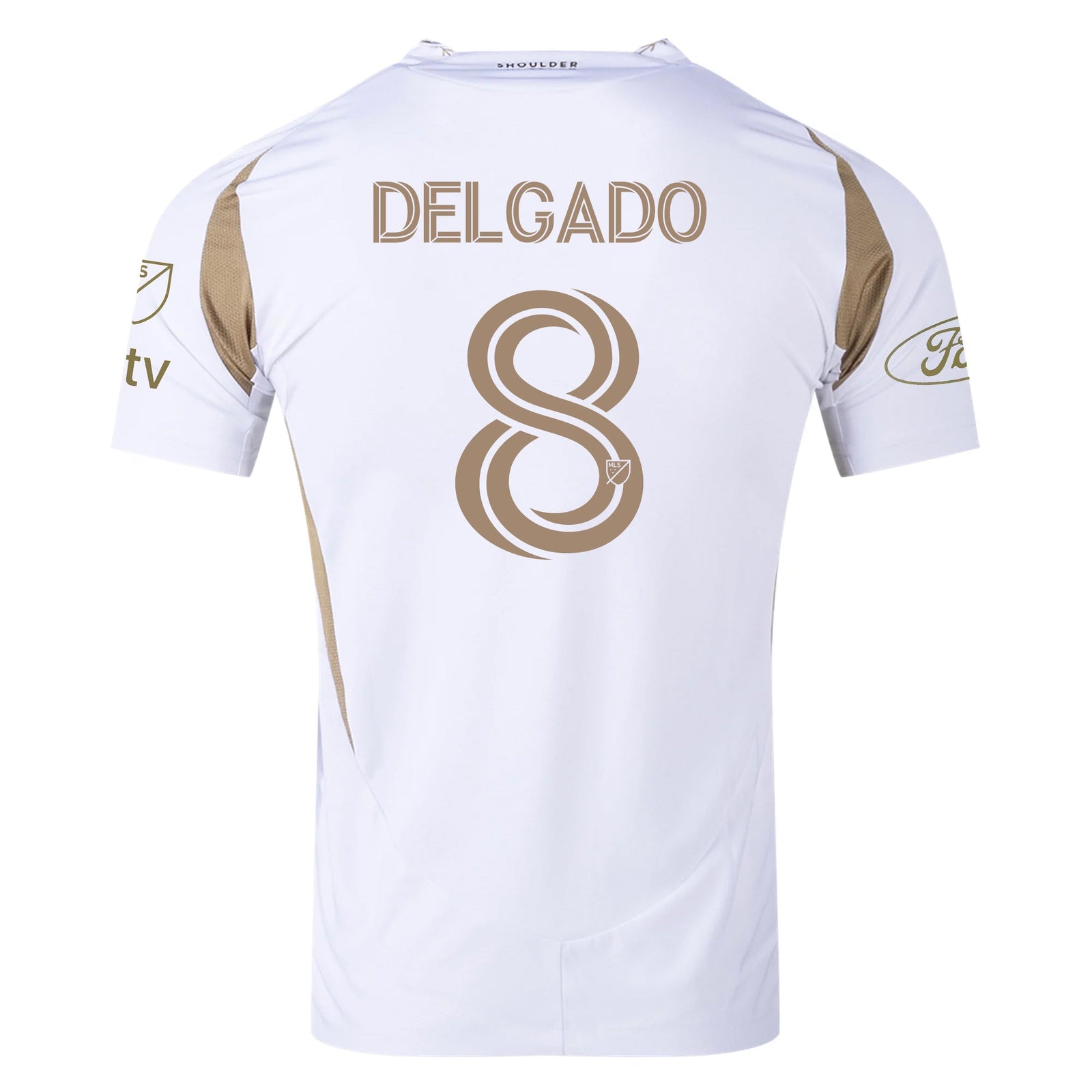 adidas Mark Delgado LAFC Authentic Away Jersey w/ MLS + Apple + Ford Logo 25/26 (White/Gold) | SoccerWearhouse