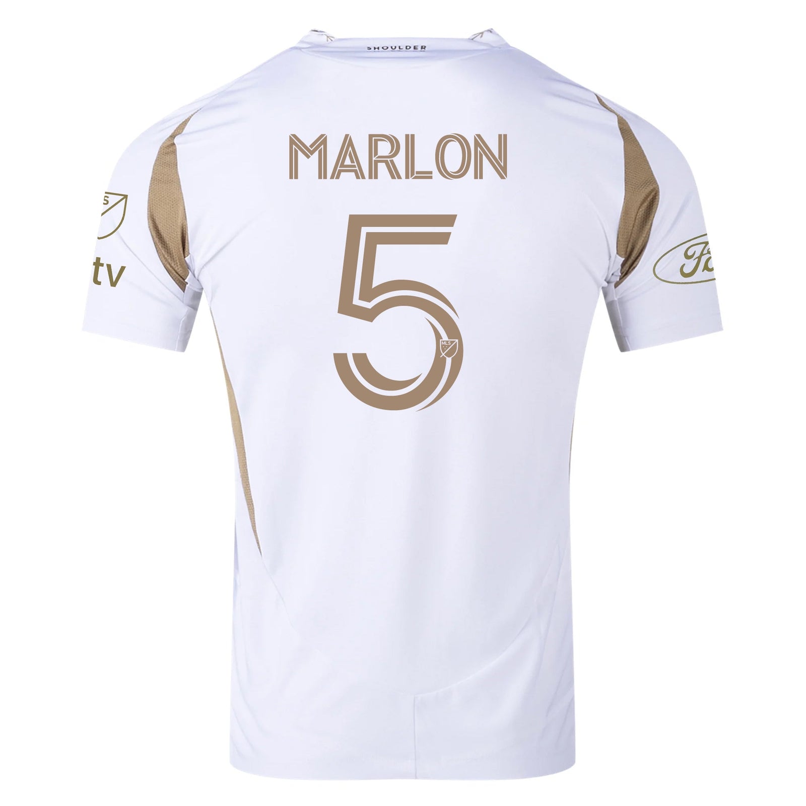 adidas Marlon LAFC Authentic Away Jersey w/ MLS + Apple + Ford Logo 25/26 (White/Gold) | SoccerWearhouse