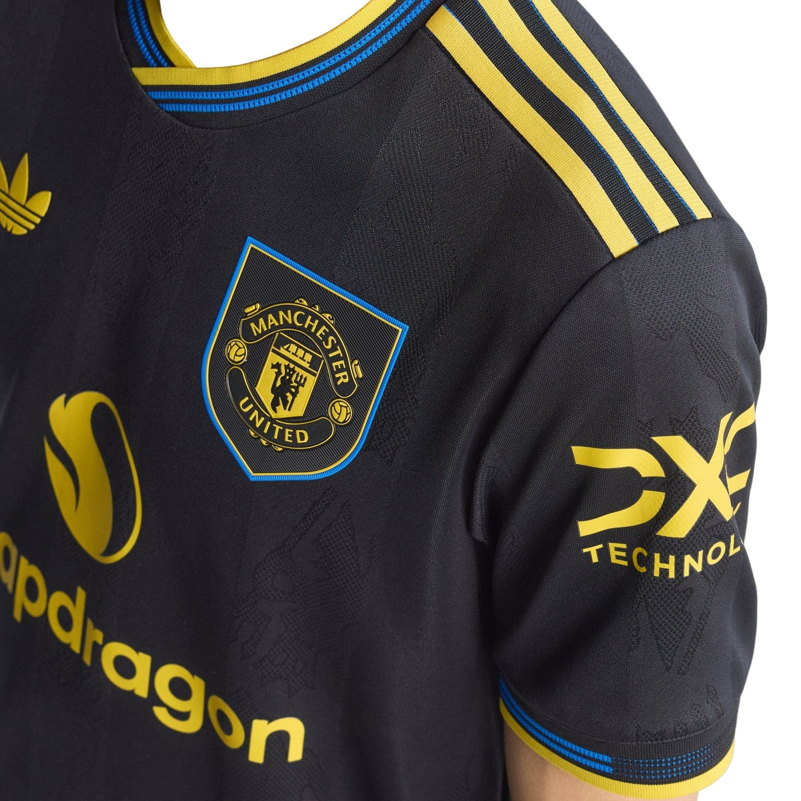 adidas Martinez Men's Manchester United Authentic Third Jersey 25/26 w/ NRFR + EPL Patches (Black) | SoccerWearhouse
