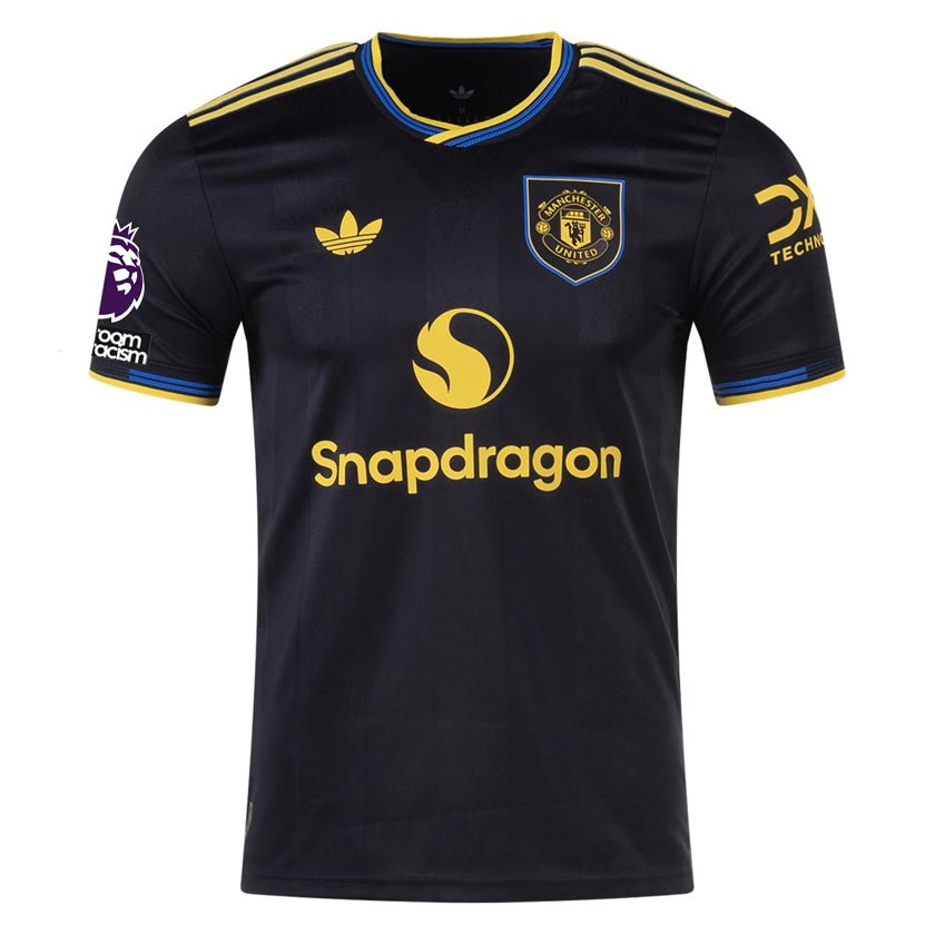 adidas Martinez Men's Manchester United Authentic Third Jersey 25/26 w/ NRFR + EPL Patches (Black) | SoccerWearhouse
