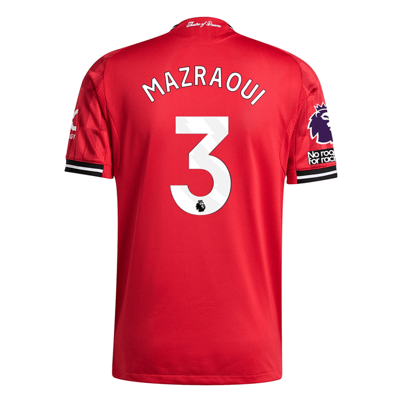 adidas Mazraoui Men's Manchester United Authentic Home Jersey 25/26 w/ NRFR + EPL Patch (Red) | SoccerWearhouse