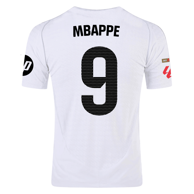 adidas Mbappé Real Madrid Authentic Home Jersey w/ La Liga Patches 24/25 (White/Black) | SoccerWearhouse