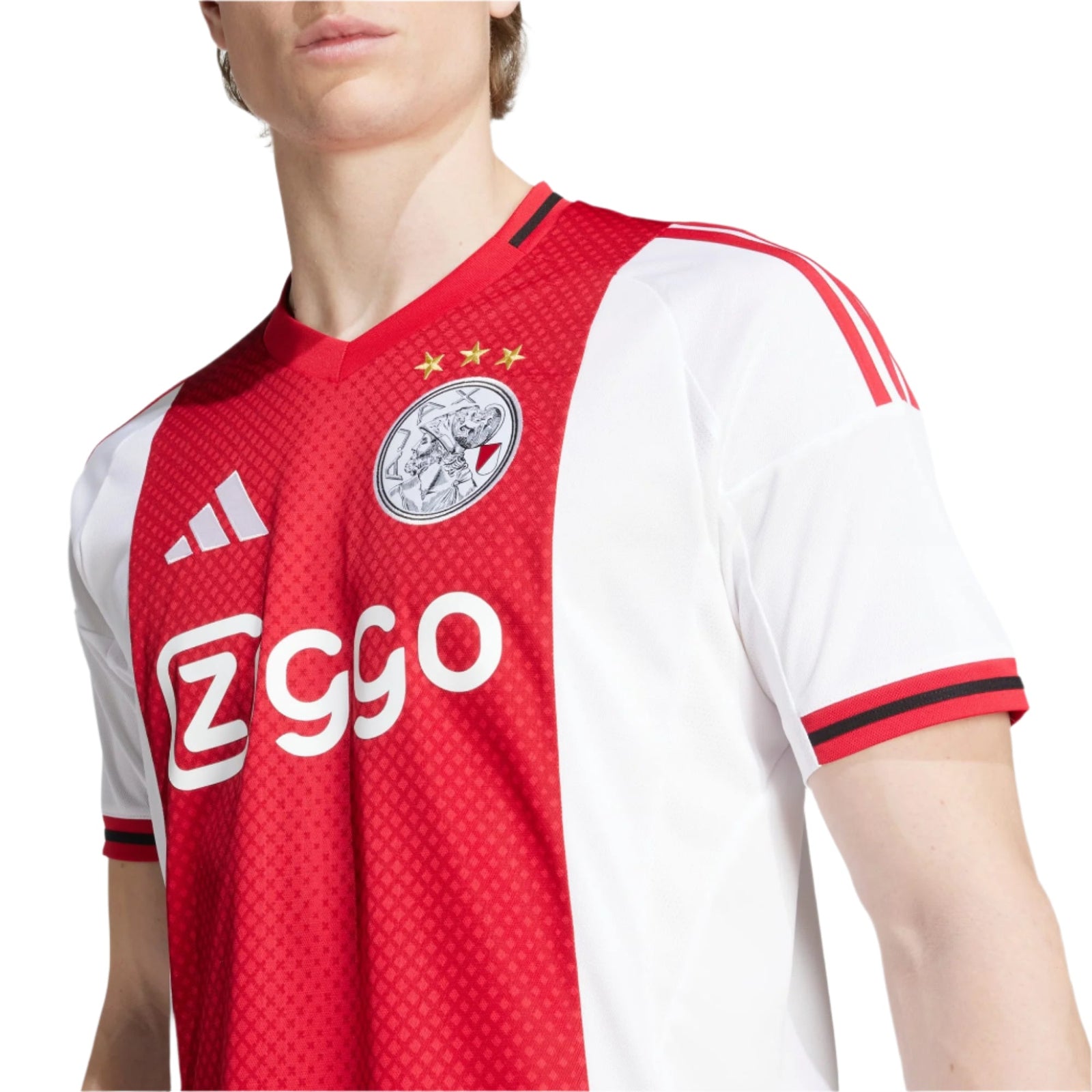 adidas Men's Ajax Home Jersey w/ Champions League Patches 25/26 (Red/White) | SoccerWearhouse