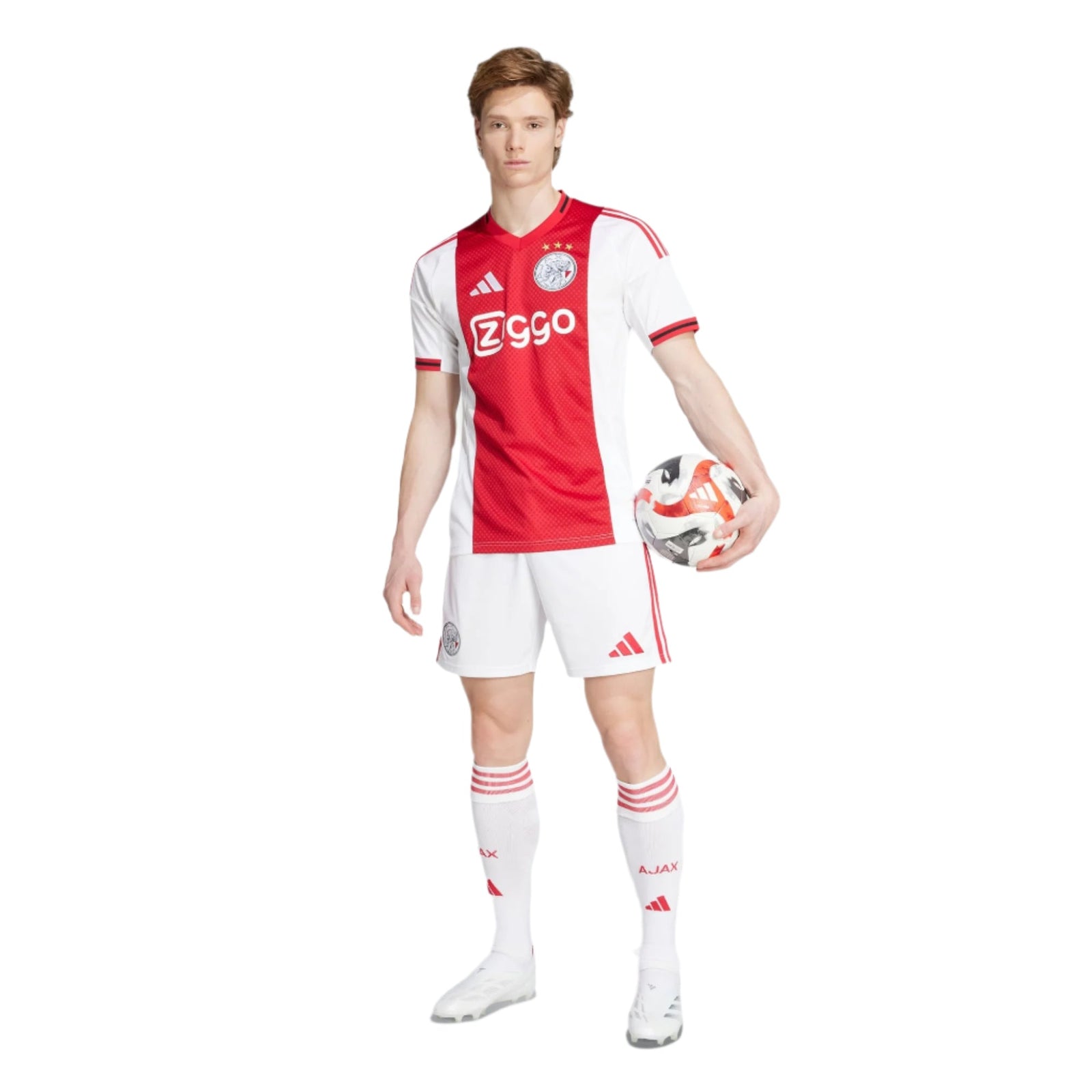 adidas Men's Ajax Home Jersey w/ Champions League Patches 25/26 (Red/White) | SoccerWearhouse