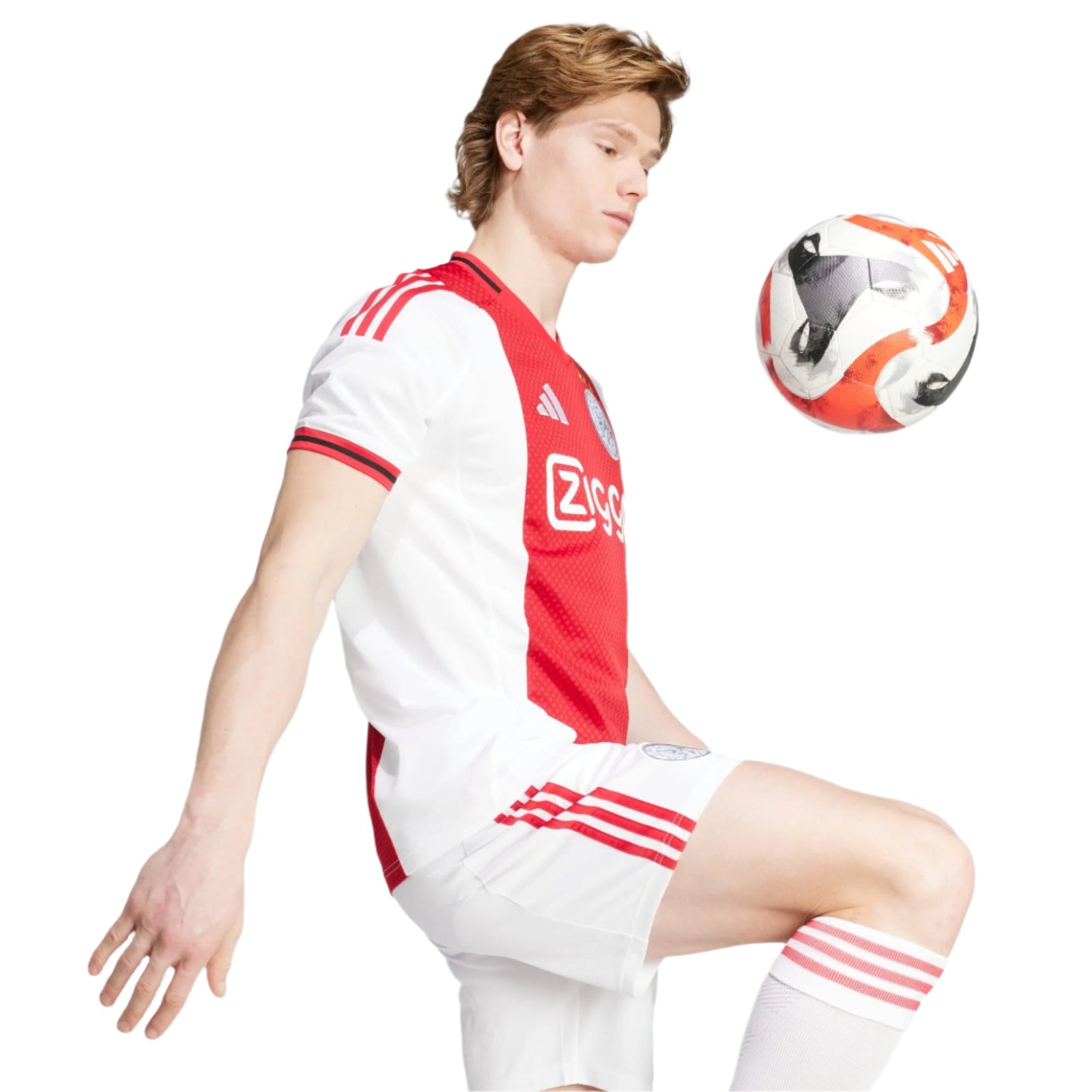 adidas Men's Ajax Home Jersey w/ Champions League Patches 25/26 (Red/White) | SoccerWearhouse