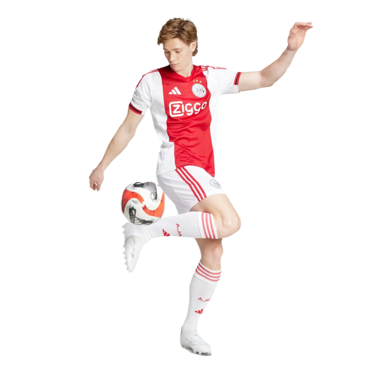 adidas Men's Ajax Home Jersey w/ Champions League Patches 25/26 (Red/White) | SoccerWearhouse