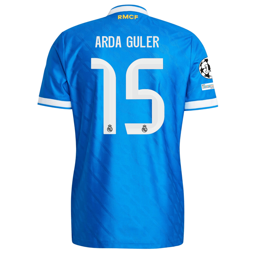 adidas Men's Arda Guler Real Madrid 25/26 Authentic Third Jersey w/ Champions League Patches (Blue) | SoccerWearhouse