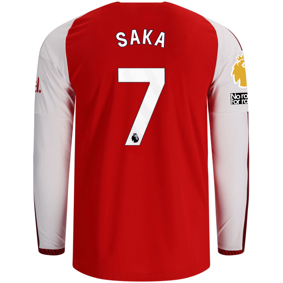 adidas Mens Arsenal Authentic Bukayo Saka Long Sleeve Home Jersey w/ EPL + No Room for Racism Patches 26/27 (Better Scarlet) | SoccerWearhouse