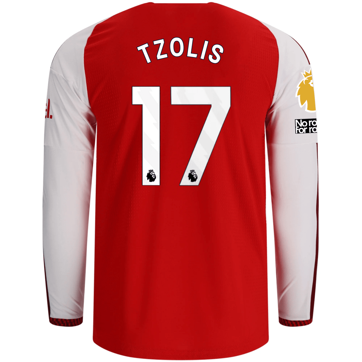adidas Mens Arsenal Authentic Christos Tzolis Long Sleeve Home Jersey w/ EPL + No Room for Racism Patches 26/27 (Better Scarlet) | SoccerWearhouse